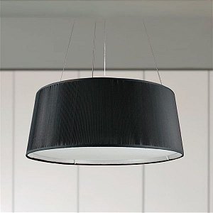 Pendente Seda Plissada Redondo Tecido Preto 22x55cm Golden Art 3x Lâmpadas E27 Bivolt T974 Cozinhas e Quartos