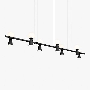 (Pintura) Lustre Golden Art Pivô Linear 7 Bolas de Vidro + Spots 170cm T9900-7PI
