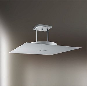 Plafon Sobrepor Quadrado Alumínio Fosco Branco c/ Hastes 50x50cm Golden Art E-27 T113 Salas e Quartos