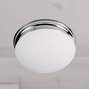 Plafon Redondo Inox Cromado Vidro Leitoso Sobrepor Ø23 Colonial Golden Art E-27 T153 Quartos e Salas