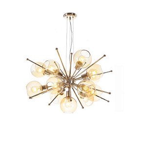 Pendente Moderno Cupula Vidro Alumíno Dourado 41x92cm Old Artisan 13x E27 Bivolt PD5224-B Entradas e Salas