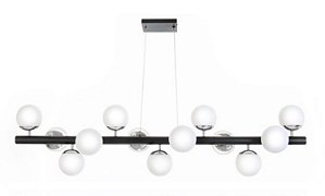 Pendente Haste Reta Metal Esferas Vidro Branco 35x130cm Old Artisan 13x G9 Halopin Bivolt PD-5208 Salas e Hall