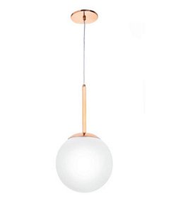 Pendente Bola de Vidro Branco Vertical Alumínio Cobre 46x25cm Old Artisan 1x E27 Bivolt PD-5189 Balcões e Salas