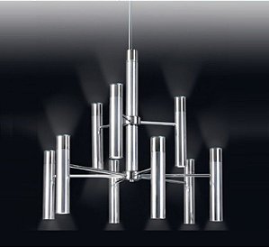 Lustre Tubos Metal Cromado Vertical Moderno 73x78cm Old Artisan 18x GU10 Dicróica Bivolt PD4950-9 Salas e Hall