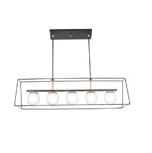 Pendente Old Artisan PD5287 Aramado Retangular Esfera Bola De Vidro Moderno Cobre Preto Cores (5 - G9) C-960XL-250XA-230