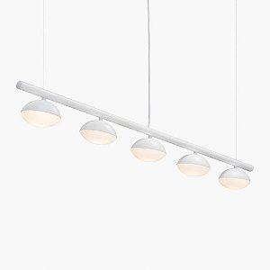 Lustre Avelã LED 5 Foco Moderno Alumínio Branco 120cm Golden Art 5x LED 3 Watts T1800-5 Mesas e Balcões