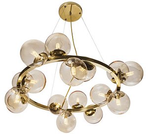 PENDENTE 16585/16 ÍCARO Usina Design Aro Moderno Esfera Globo Vidro 4 GLOBOS DE VIDRO Ø12cm x Ø 76 X 26 X 1m x 16 - G9