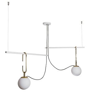 Pendente Usina Design QUIRON 16606/2 GANCHO 23cm HASTE Linear 55cm Moderno Globo de Vidro x 59 x 59 x 40 x 1m x 02 - E27