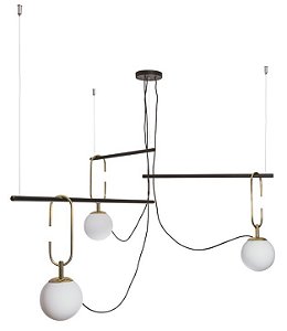 Pendente Usina Design QUIRON 16606/3 GANCHO 23cm HASTE Linear 55cm Moderno Globo de Vidro x 104 x 59 x 40 x 1m x 03 - E27