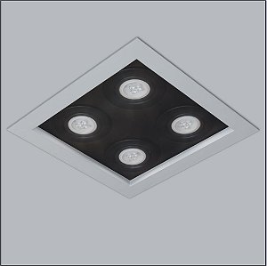 Plafon Premium Embutido Quadrado Acrílico Preto 8x25cm Usina Design 4x GU10 Dicróica Bivolt 4300-25 Salas e Quartos