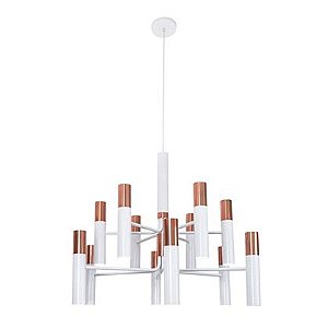 Lustre Moderno Branco Braço Reto Cúpula Tubular 24 Lâmpadas Ø80cm Rudá Gu10 Munclair 1263-12 Cozinhas e Salas