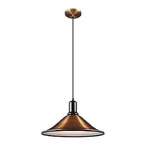 Pendente Alumínio Bronze Cúpula Cônica Borda Emborrachada Bivolt Ø40cm Mix Metal E-27 Munclair 4198 Entradas e Cozinhas