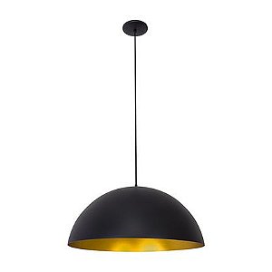 Pendente Vertical 1/2 Esfera Preto Fosco Redondo Alumínio Bivolt Ø80cm E-27 Eletrônica Munclair 4508 Salas e Hall