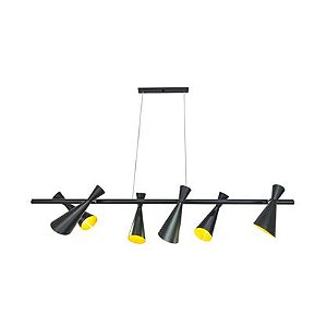 Pendente Trilho Zig Zag 06 Cúpulas Cônicas Alumínio Preto Fosco Bivolt 1,48m E-27 Eletrônica Munclair 4618-6 Salas e Hall