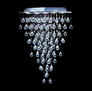 Lustre Quadrado Cromado Cristal Intercalado Translúcido 9 Lâmpadas 47x47 DNA Gu10 QU-009 Salas e Hall