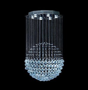 Lustre Redondo Esfera Cromado Cristal Translúcido 7 Lâmpadas Ø60x80 DNA Gu10 Esf-060 Entradas e Salas