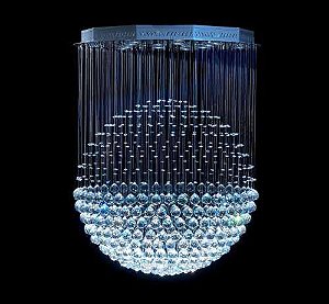 Lustre Redondo Esfera Cromado Cristal Translúcido 13 Lâmpadas Ø80x1m DNA Gu10 Esf-080 Salas e Hall