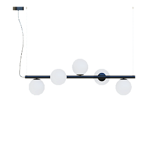 Lustre Dueluci Art 626-5 Estrutura C66cm x P22cm x A22cm 5x G9 LED Vidro Esfera Ø10cm Branco Fosco Linha Design Contemporâneo