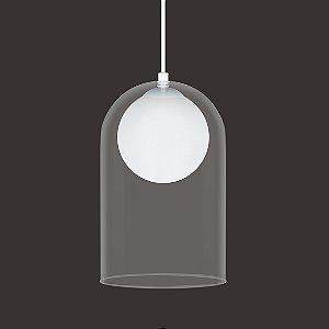 Pendente Dueluci Florença 407-M Alumínio Vidro Cristal Interno Branco Fosco Ø18cm x A30cm Esfera Ø14cm Soquete E27 LED Linha Design Moderno