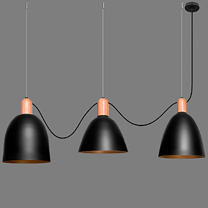Pendente Dueluci Tri 820 Alumínio e Madeira 3 Cúpulas Ø20cm Ø21cm Ø23cm 3x E27 LED Linha Design Contemporâneo