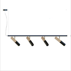 Pendente Dueluci Tub 764-4 Madeira C92cm x P20cm x A20cm 4 Spots Ø3,8cm x A19cm 4x GU10 Mini Dicroica LED Linha Design Contemporâneo