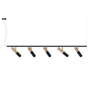 Pendente Dueluci Tub 764-5 Madeira C118cm x P20cm x A20cm 5 Spots Ø3,8cm x A19cm 5x GU10 Mini Dicroica LED Linha Design Contemporâneo