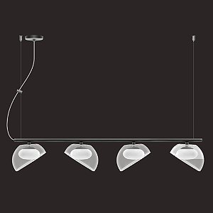 Pendente Dueluci Veneza 482-4 Alumínio Vidro Cristal e Branco Fosco C120cm x P17cm x A13cm LED 4x 5,6W 430Lm 2700K Linha Design Moderno