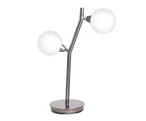 Abajur de Mesa Old Artisan ABJ-5883 – 2 G9 – P155 × L280 × A420 mm – Acabamento Pintado / Escovado – Globo Branco ou Pera