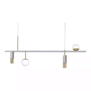 Pendente Old Artisan PD-5528 – 2 Mini GU + 2 G9 – Globo Ø100 mm – C1200 × L120 × A500 mm – Acabamento