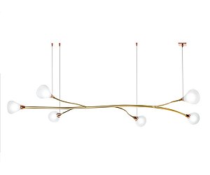 Pendente Interno Old Artisan PD-5885 em Alumínio – 6 Lâmpadas G9 – C1450 × L600 × A200 mm – Acabamento Pintado / Escovado – Globo Branco ou Pera