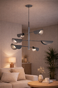 Pendente 6 Braços Cupula Moderna Old Artisan PD-5970 em Alumínio Pintado/Escovado – 6 Lâmpadas E27 – Ø700 x A680 mm