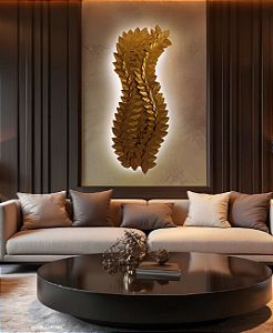 Escultura Iluminada DNA Iluminação E1301 Láurea – Folhas – 130 × 50 cm – LED 3000K