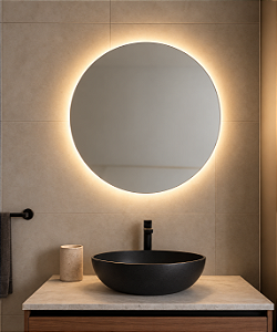 Espelho DNA Iluminação ES0105 Sorrisos – Redondo Ø60 cm – Luz Indireta LED 28W 3000K – Modelo 1