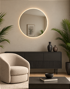 Espelho DNA Iluminação ES0106 Reflexões – Redondo Ø60 cm – Luz Indireta LED 28W 3000K – Modelo 2
