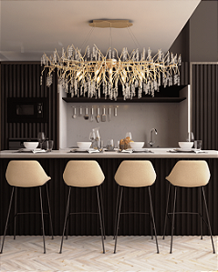 Lustre DNA Iluminação Branch Lavanda 150×80cm BRANCH-150X80-LAV – 10 Lâmpadas E14 – Castanhas – Pendente Retangular Tipo Galho
