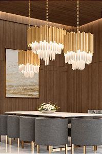 Lustre DNA Iluminação Felsen Crown 40cm ROC-FEL-CROWN40 – 5 Lâmpadas E14 – Rocha Selenita – Pintura ou Inox