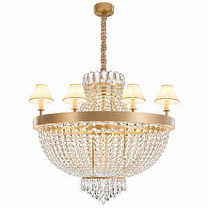 Lustre DNA Iluminação L0703 Cléa – Ø80 × 75 cm – Cristal Translúcido + Cúpula – Para 6 Lâmpadas E14 – Pendente 1 m