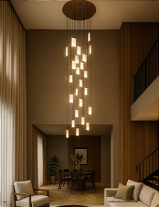 Lustre DNA Iluminação L1401 Placas – Redondo 90 cm × 3 m – 30 Pendurados em Placa de Rocha – LED 3000K 60W