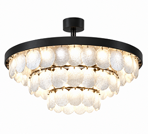Lustre DNA Iluminação Redondo Eclipse 60cm ROCHA-RD60-DISCO – 3 Camadas – 12 Lâmpadas E14 – Rocha Selenita – Pintura