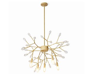 Lustre DNA Iluminação Valenssa Redondo VALENSSA-RD – 75 × 50 cm – Cristal Amêndoa – 5 Lâmpadas E14 – Pendente 1,5 m – Pintura