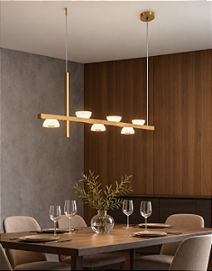 Lustre Linear DNA Iluminação L0204 Kálida – 120×35 cm – Cúpula Selenita Ø10 cm – LED 12W 3000K
