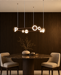 Pendente DNA Iluminação L0114 Kálida Round – Ø80 cm – 8 Cúpulas Selenita – LED 24W 3000K – Cabo 2 m
