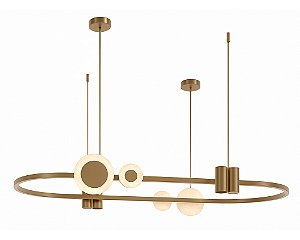 Pendente DNA Iluminação L0119 Kálida Oval – 150×50 cm – 4 Cúpulas Selenita – LED 24W 3000K + 4×GU10 – Cabo 2 m