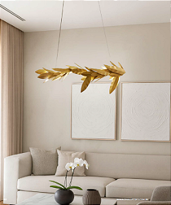Pendente DNA Iluminação L0802 Eva – Folhas Linear 100 × 35 × 50 cm – Para 5 Lâmpadas G9 – Cabo 2 m