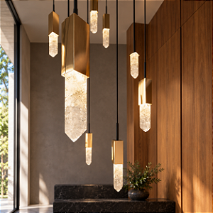 Pendente DNA Iluminação Perseidas Quartzo 90cm QTZO90-30PEND – 30 Pendurais – Mini GU10 – Pintura / Inox