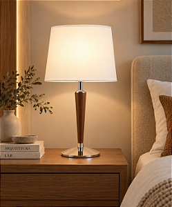 Abajur de Mesa Golden Art Cone em Latão com Detalhe em Madeira de 25cm e Lâmpada E27 56cm M027-25LT