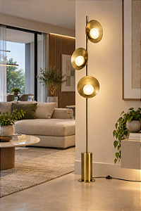 (Latão - Especiais) Coluna de Iluminação Golden Art Orvalho em Latão com 3 LEDs de 3W 170cm C1820-3LT