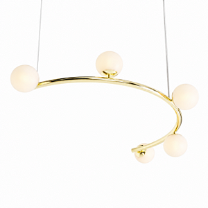 (Latão - Especiais) Lustre ARCO Modular 80cm Bolas Vidro 5 Soquetes G9 – Golden Art T8080LT