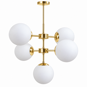 (Latão - Especiais) Lustre Balls 5 Globos Golden Art T2050-5LT Ø20cm 2 Andares em e Soquetes E27 – Iluminação Decorativa -5LT