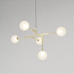 Lustre CINQUE 70 Glass em Latão para Bolas de 15cm com 5 Soquetes E27 – Golden Art T5570VLT